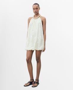 Женское платье-баллон с завязками на шее MANGO, Ecru