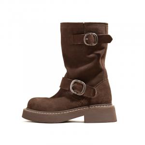 BENZI Женские полусапожки угольно-черные/кофейные/верблюжьи - кофейные[Весна-осень без подкладки], цвет Coffee[Spring Fall Unlined]