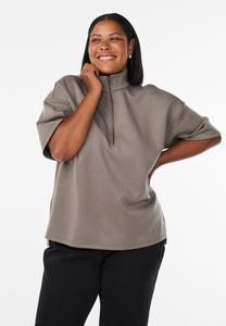 Блуза Zizzi KURZÄRMELIGES MIT HOHEM KRAGEN, Grey Brown/Brown