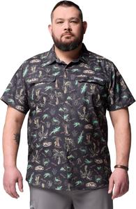 Рубашка Columbia Mens PFG Uncharted с коротким рукавом и принтом, Shark Everglades
