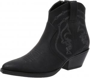 Женские ковбойские сапоги с острым носком, молнией, массивным каблуком, короткие ботильоны на щиколотку, западный стиль с вышивкой и строчкой, короткие ковбойские ботинки LJCFSDL, Pu Black