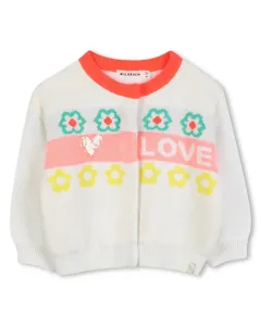 Детский жаккардовый вязаный жакет с круглым вырезом Billieblush, светло-бежевый