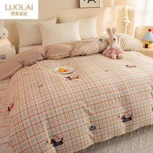 Luolai Home Пододеяльник односпальный 160х210 см из чистого хлопка, утолщенный, с начесом, рисунок Cream Puppy