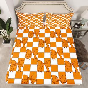 Erosebridal Детский комплект постельного белья Orange Bowknot с геометрическим узором и акварельными бантами, Orange White