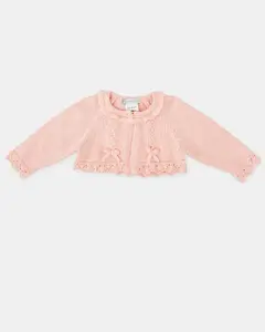 Вязаная детская курточка с бантиками и ажурными деталями Tutto Piccolo, розовый