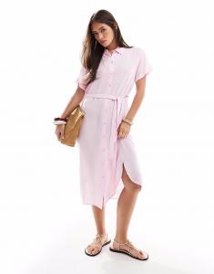 Платье-рубашка миди Vero Moda с поясом-завязкой розового цвета