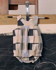 Детский комбинезон 100% хлопок в клетку Zippy, синий/бежевый