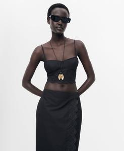 Женский укороченный топ с вышивкой MANGO, Black