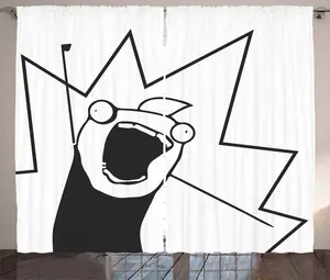 Шторы в деревенском стиле от ABAKUHAUS, цифровые мемы Happy Stock, присборенные шторы из тесьмы для спальни с петлями и крючками, 280 x 175 см, черно-белые Abakuhaus