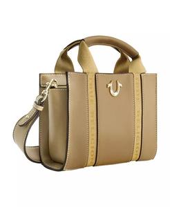 Мини-сумка-тоут из лицензионной искусственной кожи с фирменными ремнями True Religion, коричневый/бежевый