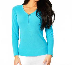 Топ с V-образным вырезом на молнии цвета бирюзы Angel Apparel, Turq