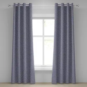 Штора на люверсах ABAKUHAUS темно-синего цвета с симметричным и асимметричным геометрическим узором, декоративная, двухпанельная, 280 см x 245 см, бледно-голубой, темно-синий