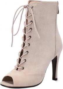 Женские ботильоны SHEMEE с открытым носком на высокой шпильке, из искусственной замши, с шнуровкой, летние босоножки с задней молнией, 10Cm Apricot