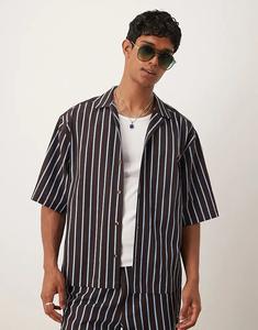 Рубашка свободного кроя Revere от ASOS DESIGN в коричневую полоску