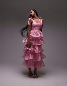 & Other Stories корсетное платье макси с ярусами спереди розового цвета