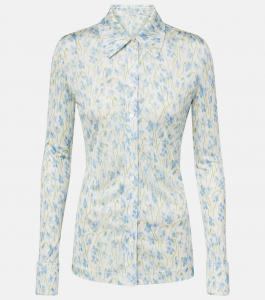 Флоральная атласная джерси рубашка Loewe, White/Blue