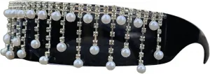 Солнцезащитные очки Melrose Pearl Tassel Rhinestones Sunglasses Women Crystal Tassels Sun Glasses Mask bling bling Diamond Eyeglasses (clear), Black