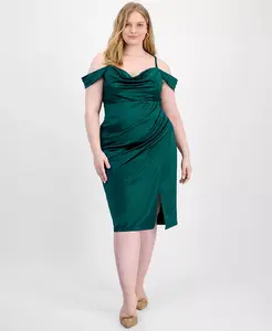 Модное платье больших размеров с открытыми плечами и тонкими бретельками B Darlin, зеленый
