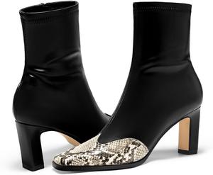 Женские ботильоны Coutgo с квадратным носком, на массивном каблуке, короткие ботинки GoGo с боковой молнией, зимние туфли, Snakeskin