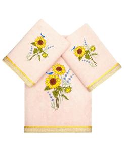 Набор из 3 банных полотенец из турецкого хлопка «Гирасол» с декоративной отделкой Linum Home, цвет blush