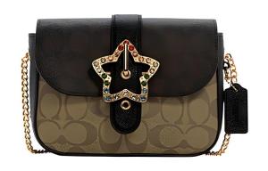 Сумка через плечо Gemma из лакированного холста с кожаной отделкой, малый размер, для женщин, коричневый COACH