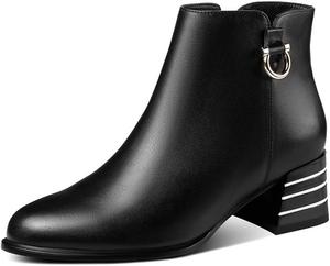 Женские ботинки KAGAA из натуральной кожи с круглым носком и молнией, квадратный средний каблук 5 см, ручная работа, теплые ботильоны для женщин th2465s, Black