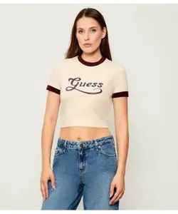 Глянцевая футболка Cropped fit Guess Jeans, бежевый