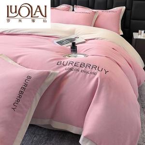 LUOLAI HOME Комплект постельного белья 2.0м, для кровати 220x240 см, утолщенная ткань, вышивка, розовый, UWVO