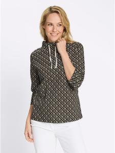 Рубашка с воротником-стойкой, бежево-черного цвета с принтом Sieh an!