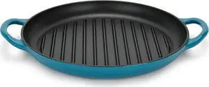 Сковорода-гриль , эмалированная чугунная, 30x4 см, синяя Fissman