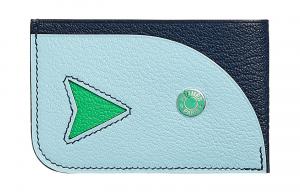 Кошелек-кардхолдер из кожи козы Poisson Mysore Женский Морской синий/Мягкий ветер синий/Комикс зеленый HERMES