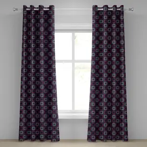 Геометрическая штора на люверсах ABAKUHAUS, квадраты и круги с крупными и мелкими точками, композиция в стиле каракулей, декоративные двухпанельные шторы, 280 см x 225 см, цвет индигово-розовый, бледно-серый Abakuhaus