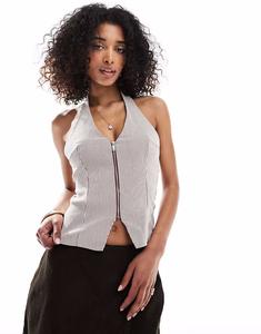 Топ Bershka Bengaline с халтернеем и коричневыми полосками