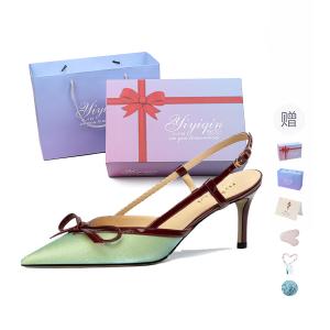 Take the Qin Стройные каблуки на шпильке 9 см женские зеленые атласные 7 см [подарочный набор] (с подарком), цвет Satin Green 7cm[Gift Box Set](Gift Included)