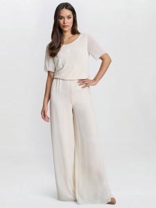 Многослойные шифоновые брюки с широким разрезом по бокам Gina Bacconi, цвет Butter Cream