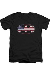 Футболка с коротким рукавом и V-образным вырезом для взрослых с изображением американского флага Бэтмена Gildan, черный