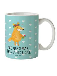 Детская кружка с изображением лисы и цветов в пастельных тонах бирюзового цвета Mr. & Mrs. Panda