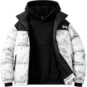 Пуховые куртки Li Ning, унисекс, с воротником-стойкой и утолщенным низом., белый coat+черный sweatshirt
