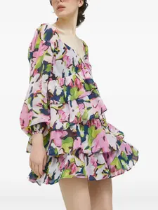 Мини-платье с ярусами и цветочным принтом Abercrombie & Fitch, розовый