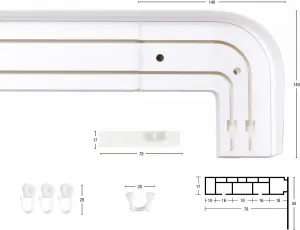 Рельсовая система GARESA "Пластиковая рейка с крышкой", 2 направляющие, желаемой длины, с 2 круглыми арками по бокам (без зазора между шторой и стеной!) 600 см, белый