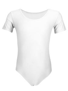 Aquarti Детский балетный купальник с короткими рукавами, однотонный белый