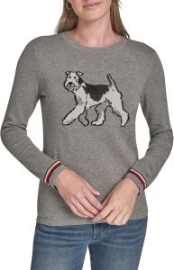 Женский повседневный свитер Tommy Hilfiger с круглым вырезом, Medium Heather Grey Multi Terrier