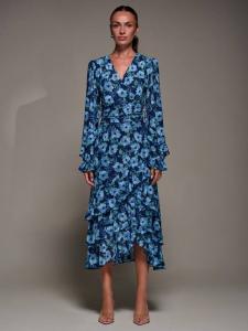 Платье с цветочными оборками и сеткой Jolie Moi, Blue