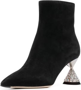 Женские ботильоны YDN с заостренным носком, на каблуке, с заклепками, средний каблук, украшены блестящими стразами, праздничные туфли, размеры 4-15 US, Black