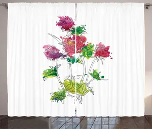 Штора ABAKUHAUS в деревенском стиле с акварельным рисунком, цветы клевера, универсальная ленточная штора для гостиной с петлями и крючками, 280 x 225 см, цвет лайм и папоротник Abakuhaus