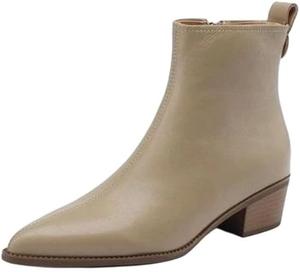 Женские кожаные ботильоны, элегантный каблук средней высоты, заостренный носок, водонепроницаемые, короткие ботинки на осень и зиму Generic, Khaki Boots