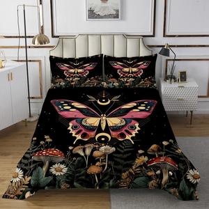 Erosebridal Комплект постельного белья Hot Pink Moth в стиле бохо с бабочками и звездами, Hot Pink