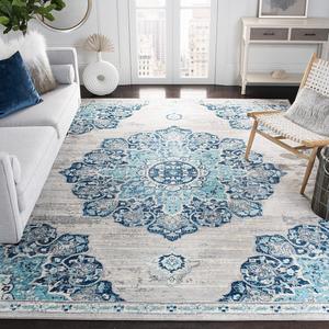 Ковер SAFAVIEH, 305 x 397 см, Brentwood Collection, Navy & Light Grey, Medallion Distressed Design, Non-Shedding & Easy Care, идеален для помещений с высокой проходимостью в гостиной, спальне (BNT849M)