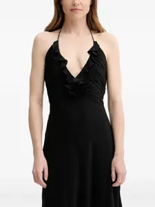 Платье макси с V-образным вырезом и оборками The Kooples, черный