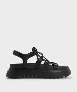 Гладиаторские сандалии на шнуровке и платформе Charles & Keith, цвет Black